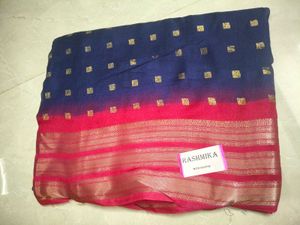 Beautiful Blue & Pink Saree with Golden Motifs