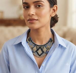Boho Flat Beaded Statement Necklace