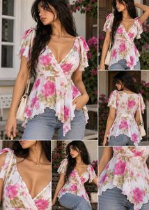Floral Print Wrap Y2K top