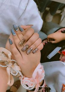 Premium Glitter &amp; Chrome Press-On Nails with Rhine