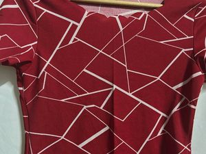 Red Abstract Print Scalloped Top