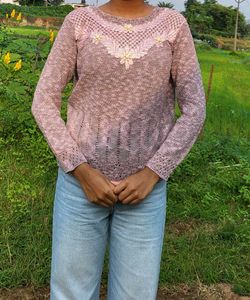 Chic Knitted Sweater with Floral Detail
