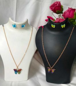 Butterfly Metal Combo Blue Multi Necklace &amp; Earrin