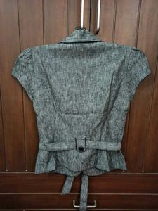 Grey Heathered Short Sleeve Blazer