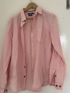 Men's Pink Casual Linen Shirt