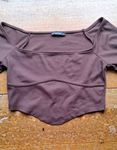 🤎 Brown Ribbed Square Neck Crop Top