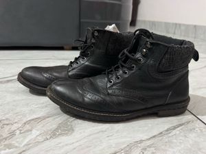 Carlton London Black Leather Boots for Men