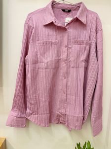 Shein Pleated Pink Button-Up Shirt