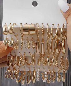 Gold Plated Hoop Earrings Set - 24 Pairs