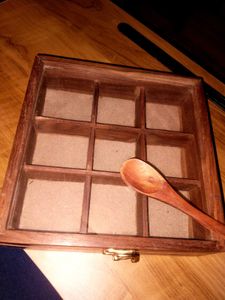 Vintage Wooden Spice Box with Glass Lid