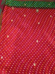 Vibrant Red Bandhani Saree