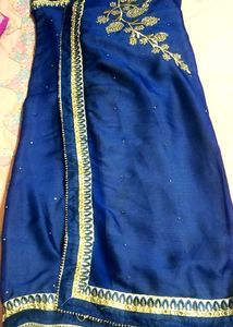 Elegant Blue Saree with Gold Embroidery