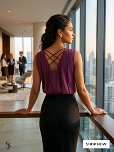 Elegant Pleated Purple Sleeveless Top
