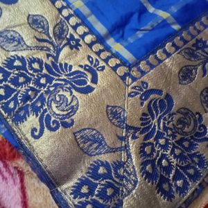 Blue Saree with Peacock Motifs