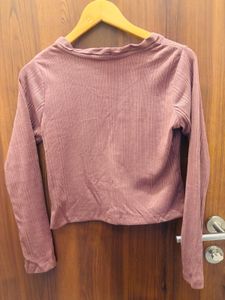 Mauve Ribbed Button-Front Top