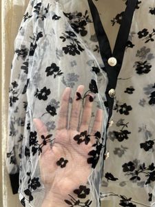 Sheer Floral Button-Up Blouse