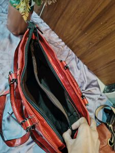 Red leather Tote Bag