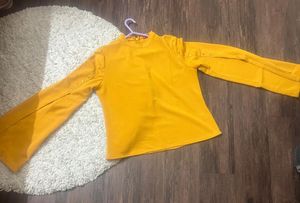 Yellow Split Sleeve Studded Top
