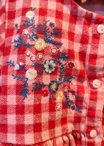 Red Riding Embroidery Woven Dress With