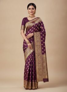 Deep Purple Saree with Gold Motifs
