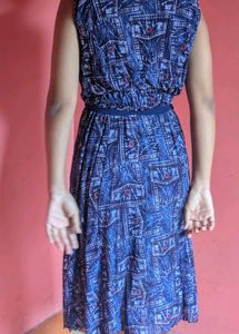 Blue Denim Print Midi Dress