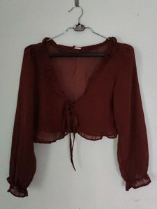 Sheer Tie-Front Crop Top