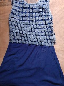 Navy Blue Embroidered mid length dress