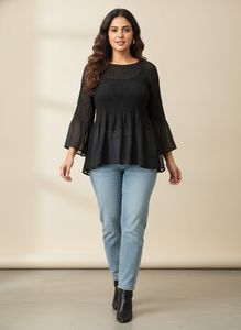 Chic Black sheer Smocked Blouse