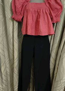 Chic Pink Puff Sleeve Square Neck Top