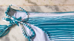 Teal &amp; White Striped Bikini Bottom