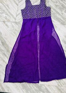 Purple Ethnic Gown with Embellished Neckline