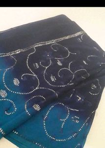 Elegant Blue Ombre Saree with Silver Embellishment