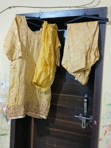 Yellow Embroidered Kurta Set with Dupatta