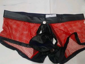Bold Red Mesh &amp; Faux Leather Briefs