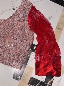 Stunning Sequined Saree with Red Border