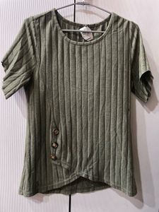 Ribbed Button Accent Top