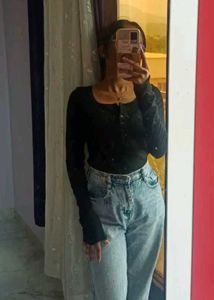Black Long Sleeve Henley Top