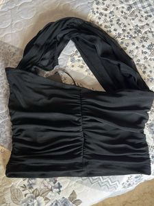 Sheer Black Halter Neck Top Size S
