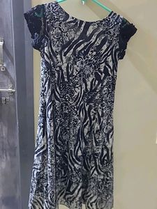 Beautiful Black And White Animal Printed Net Kurta