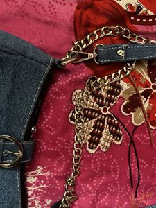 Denim Shoulder Bag with Chain