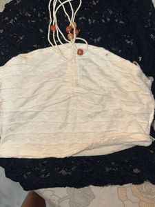 Cream Ruched bandeau Top