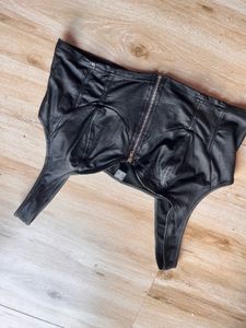 Black Faux Leather Zipper Corset Top