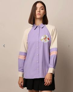 Retro Cartoon Print Button-Up Shirt