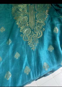 Blue Kurta Set with Gold Print