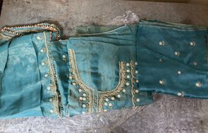 Elegant Teal Embroidered suit fabric