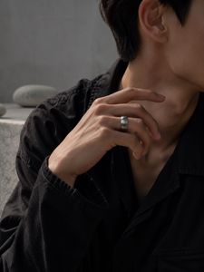Unisex Geometric Faceted Gunmetal Ring