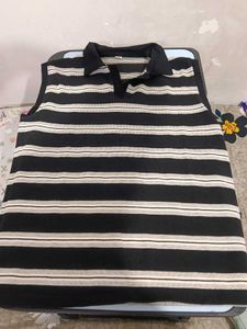 Striped Sleeveless Polo Top