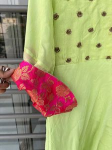 Beautiful Lime Green Embroidered Kurta