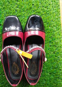 Red &amp; Black Patent Mary Janes with Chain Detail