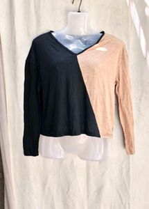 Color Block V-Neck Long Sleeve Top